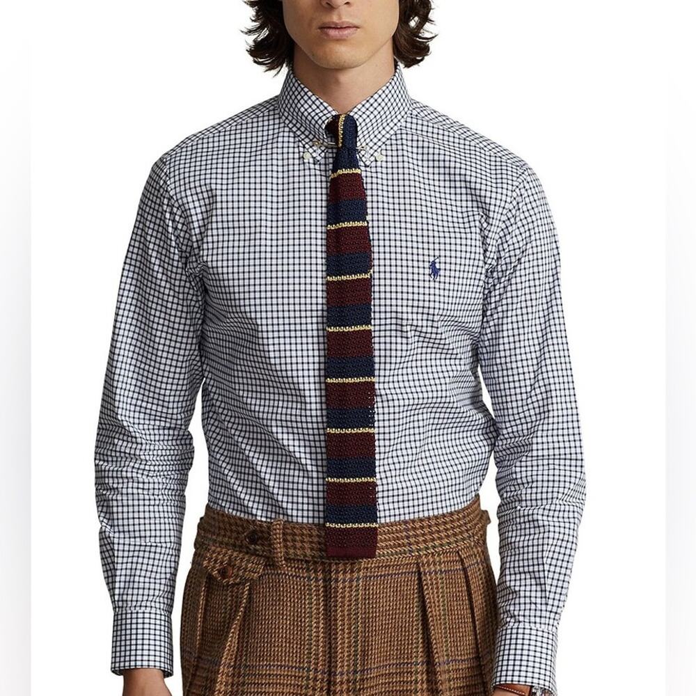 Polo Classic Fit Stretch Button-Down Collar Checked Poplin Dress Shirt S